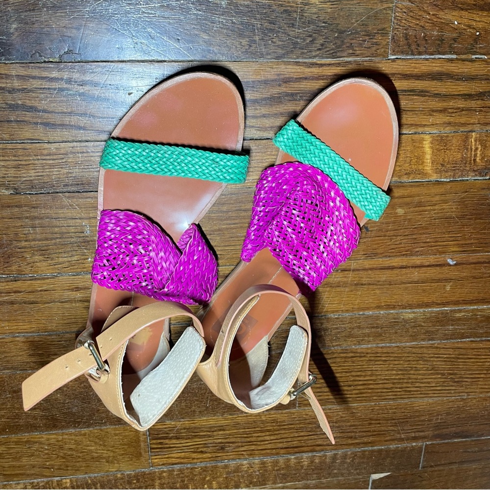 Turquoise and Magenta ankle strap sandals